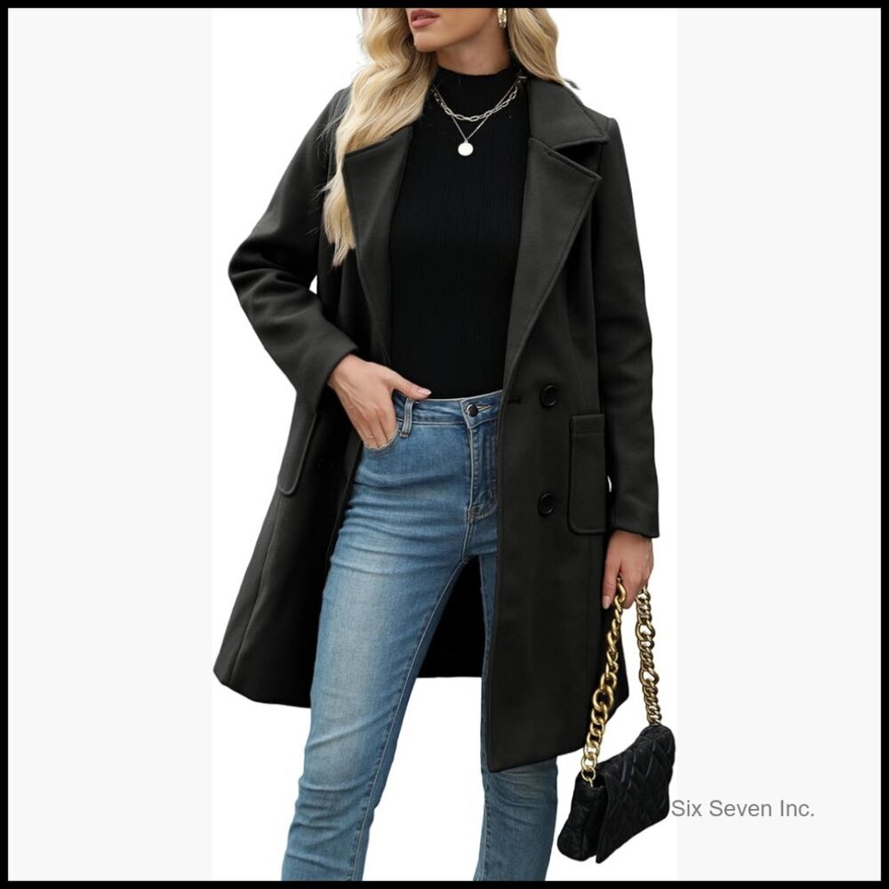 Wool Blend Pea Coat Double-Breasted Notch Lapel Winter Coat